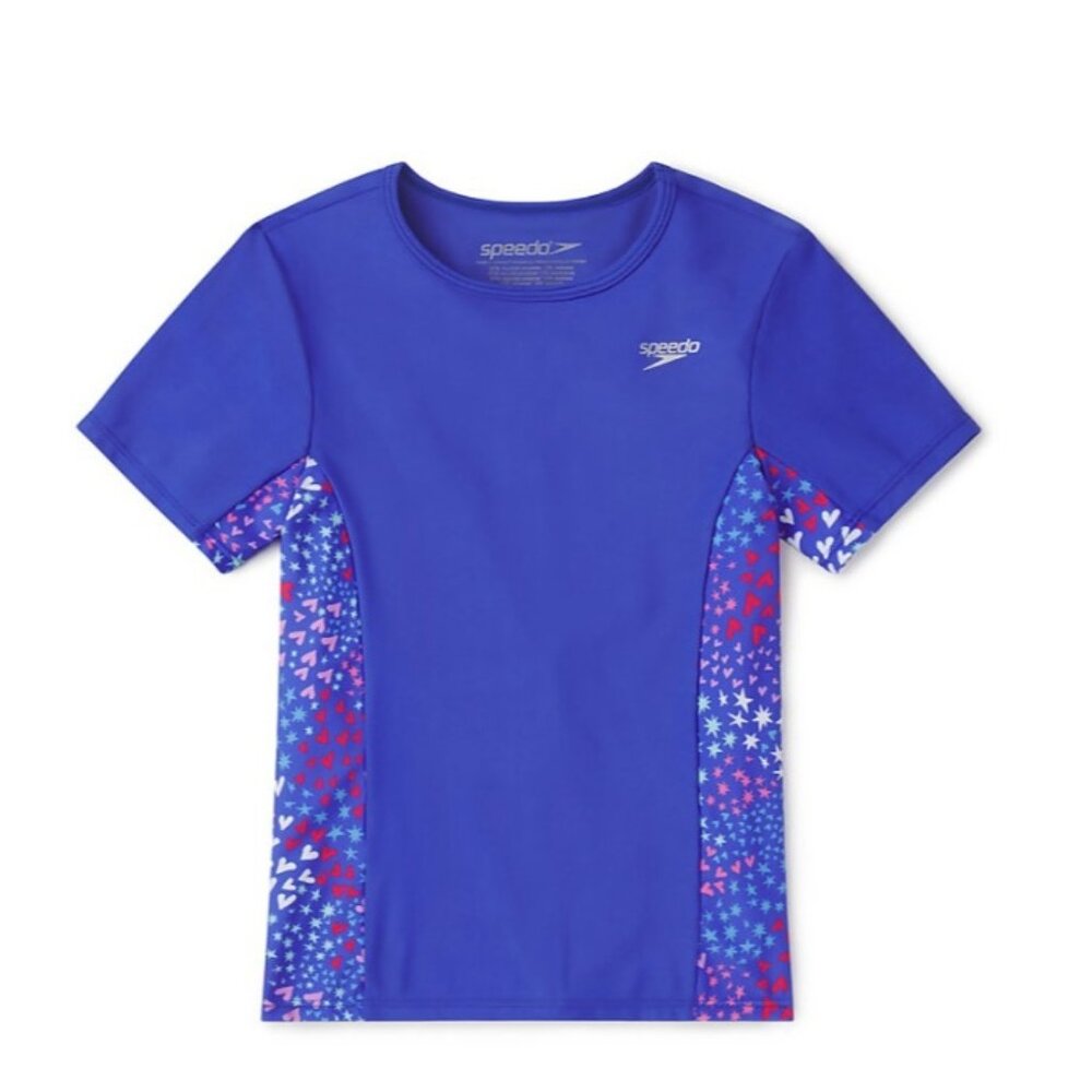 Speedo Girls UPF50+ Splice Rashguard Swim Top Dazzling Blue ( L )